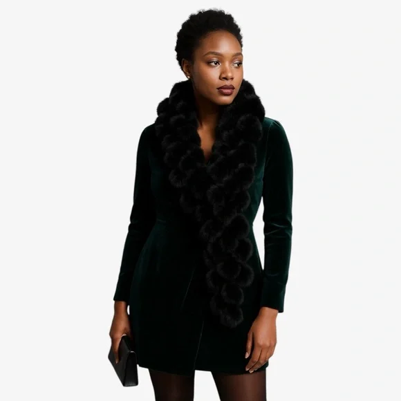 Valerie Stevens Luxurious Black Rabbit Fur Pom Pom Scarf Wrap OS 60”